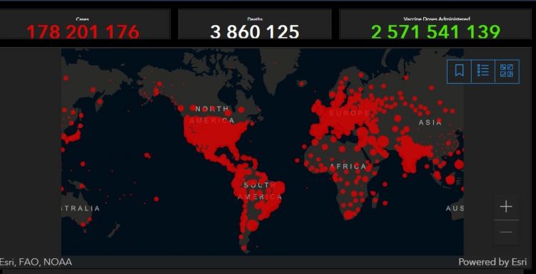 A fertőzöttek száma 178,1 millió, a halálos áldozatoké 3,86 millió a világon
