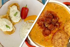 Karfiolkrém és sárgaborsó-főzelék hagymás kolbásszal és krumplifasírttal a hétvégére