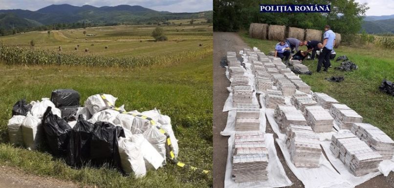 Több százezer szál csempészcigarettát találtak egy Arad megyei erdőszélen