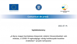 Közlemény: „A Maros megyei bentlakásos központok védelmi felszerelésekkel való ellátása, a COVID-19 egészségügyi válság hatékonyabb kezelése érdekében” projekt befejezése (X)