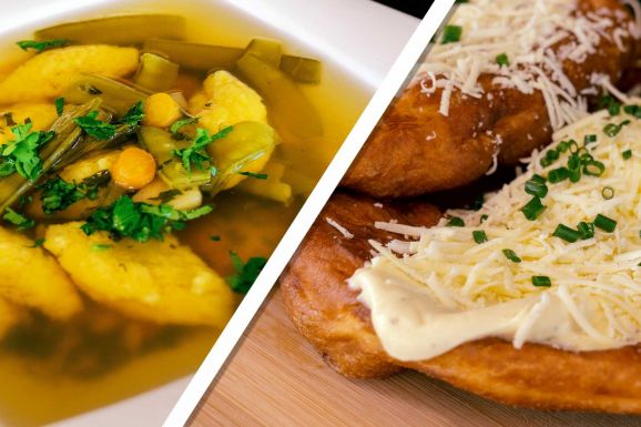 Cukorborsóleves zsenge zöldségekkel és lángos a hétvégére