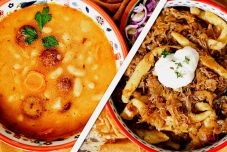 Tárkonyos paszulyleves füstölt kolbásszal és sváb krumplinudli savanyúkáposztával