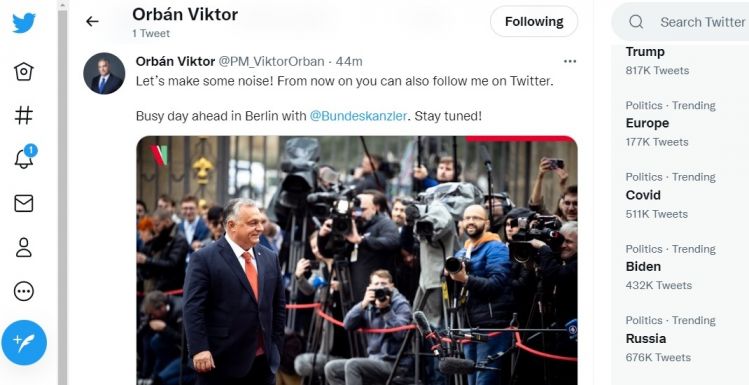 Elindult Orbán Viktor hivatalos Twitter-oldala