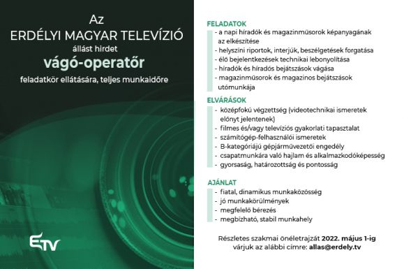 Vágó-operatőrt keres az Erdélyi Magyar Televízió