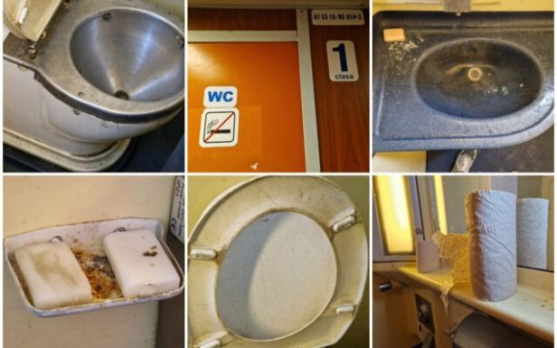 Így néz ki egy első osztályú vasúti kocsiban a mosdó: piszok, rozsda, szörnyű körülmények