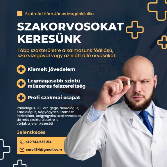 Motivált és felkészült szakorvosokat keres a Hám János Orvosi Központ (X)
