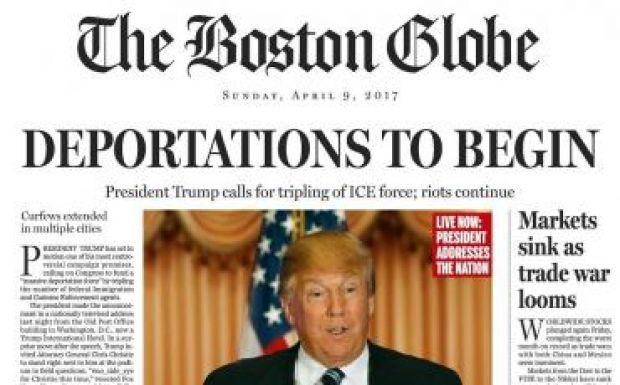 Trump „elnökségét” kifigurázva jelenik meg vasárnap a Boston Globe