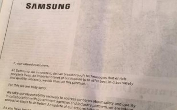 Egy egész oldalt szentelt a bocsánatkérésre a Samsung