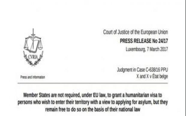 A tagállamok nem kötelesek humanitárius vízumot kiadni a menekültstátust igénylőknek