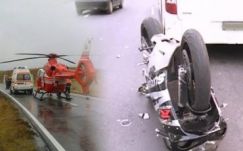 Magyar turistabusznak ütközött egy motoros Szovátánál