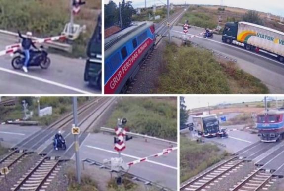 Áthajtott a sorompón, majd bemutatott a mozdonyvezetőnek az aradi motoros