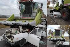 Halálos baleset: szétlapította az autót a kombájn