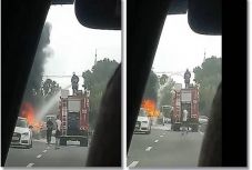 Lángba borult egy BMW a temesvári forgalomban