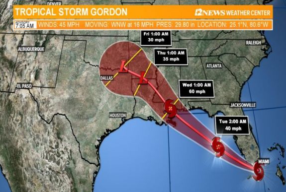 Riasztást adtak ki Florida nyugati partvidékén a közeledő Gordon trópusi vihar miatt 