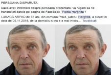 Eltűnt Parajdról egy férfi, a rendőrség a lakosság segítségét kéri