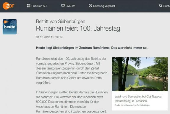 FRISSÍTVE - Eredményes volt a román lobbi: a ZDF szerint már nem „Anschluss” történt 1918-ban Erdélyben