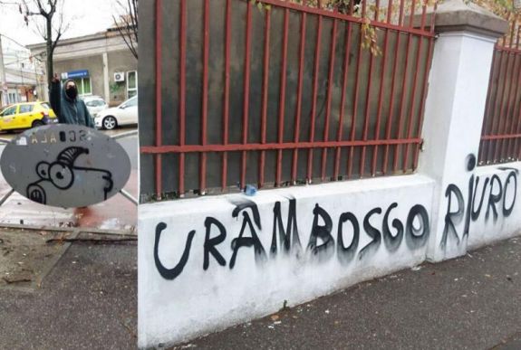 „Gyűlöljük a bozgorokat” – olvasható a bukaresti magyar iskola falán