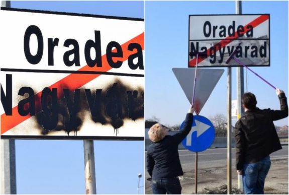 Nagyvárad: lemázolták a helységnévtábla magyar feliratát