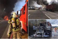 Kigyulladt egy romániai kamion a német autópályán