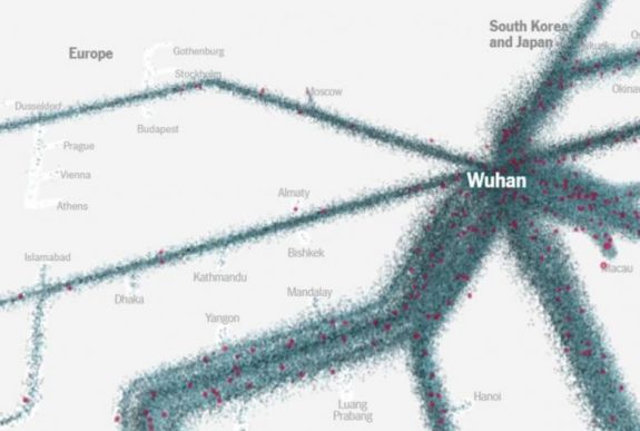 Látványos infografikán mutatja a New York Times a vírus terjedését
