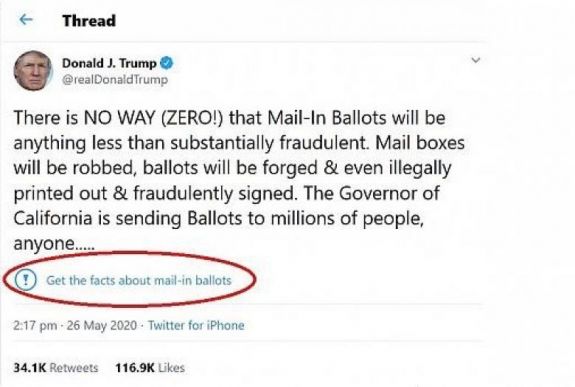 Először jelezte a Twitter, hogy Trump bejegyzése nem felel meg a valóságnak