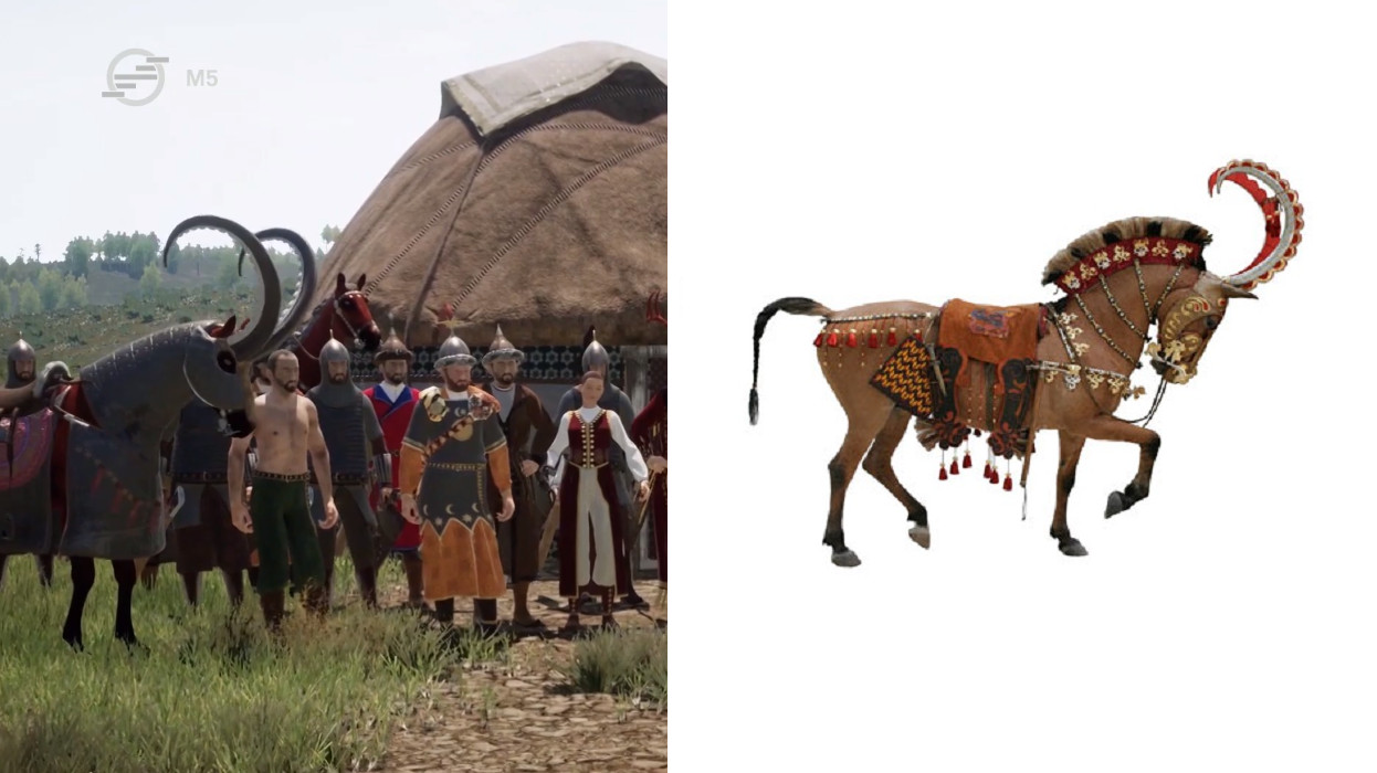 Díszesen felszerszámozott ló A pozsonyi csata című filmben (jobbra) és szkíta eredetije (balra) l Fotó: Válasz Online /M5 csatorna és Reddit