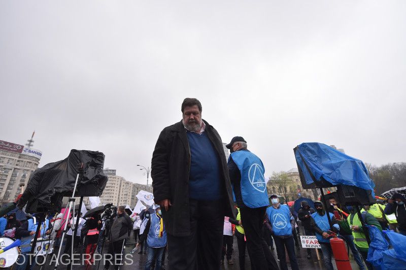 Bogdan Hossu szakszervezeti vezető a szerdai tüntetésen | Fotó: Agerpres