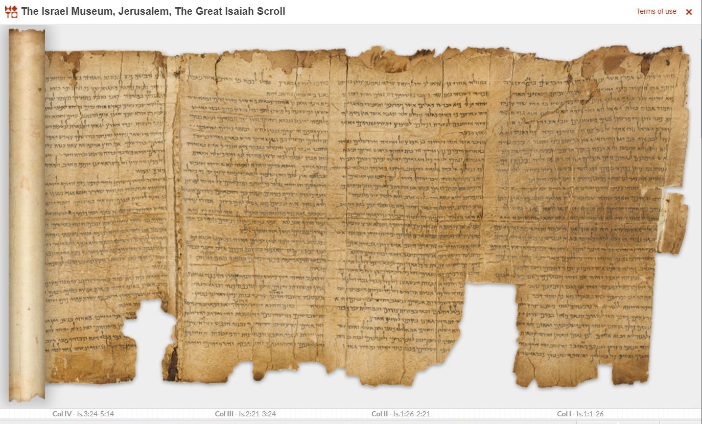 Az Ézsaiás-tekercs részlete | forrás: a jeruzsálemi Izrael Múzeum honlapja
