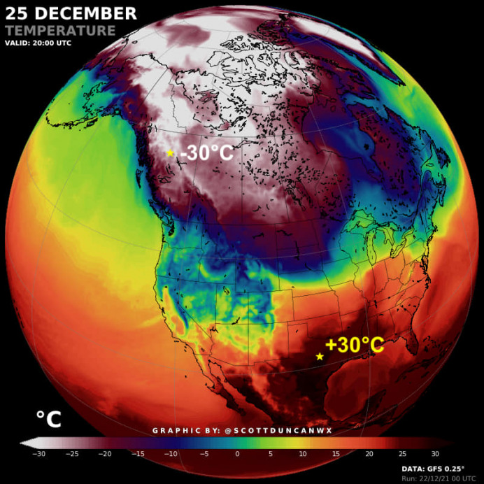 Texas és Nyugat-Kanada hőmérséklete között 60 fokos különbség lehet/Fotó: Facebook/Időkép