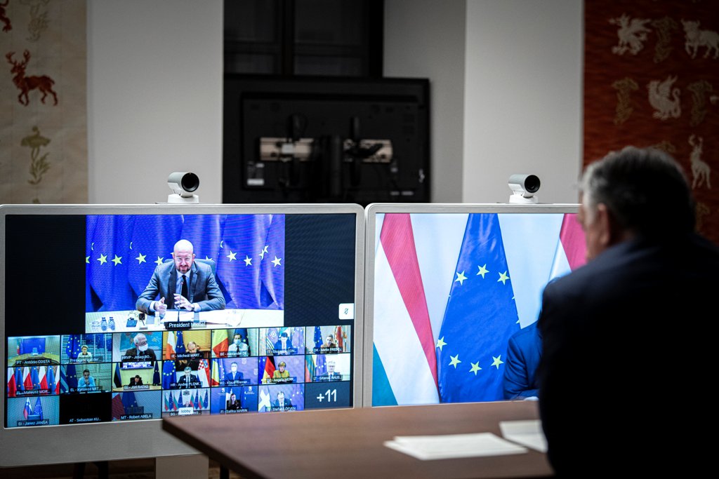 Orbán Viktor az online EU-csúcson | Fotó: MTI