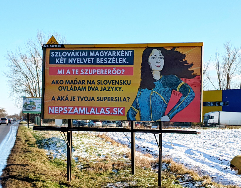 A szlovákiai magyar szervezetek népszámlálási kampányának óriásplakátja l Fotó: Új Szó