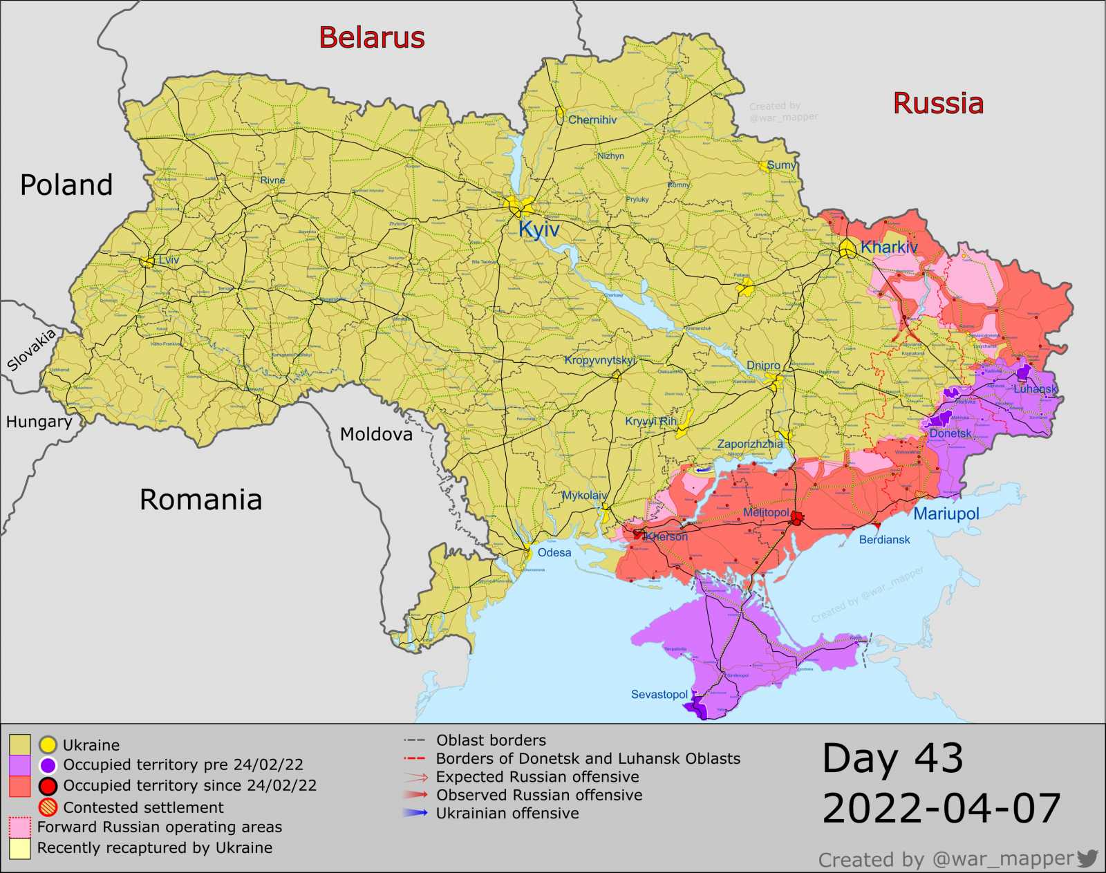 Így állnak a frontok április közepén | Illusztráció: Twitter/Ukraine War Map