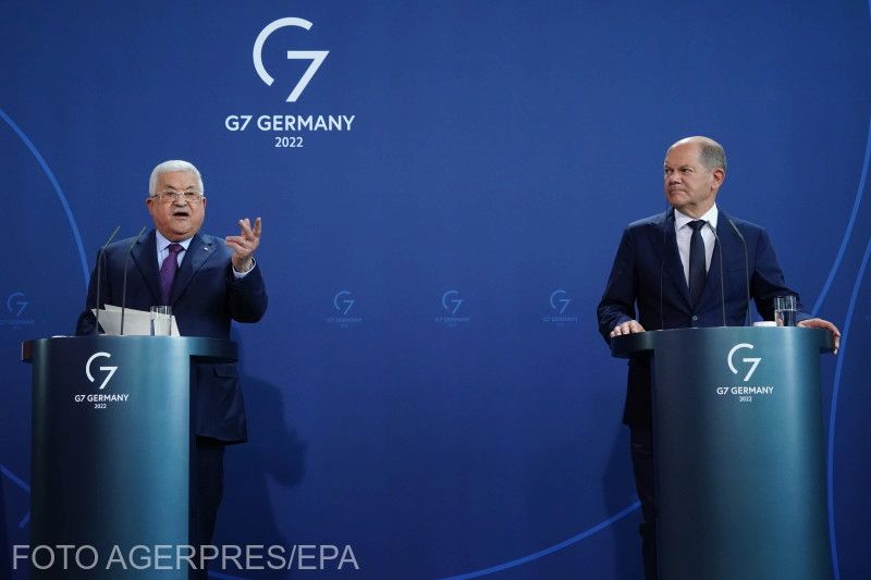 Mahmúd Abbász és Olaf Scholz berlini sajtótájékoztatója | Fotó: Agerpres/EPA