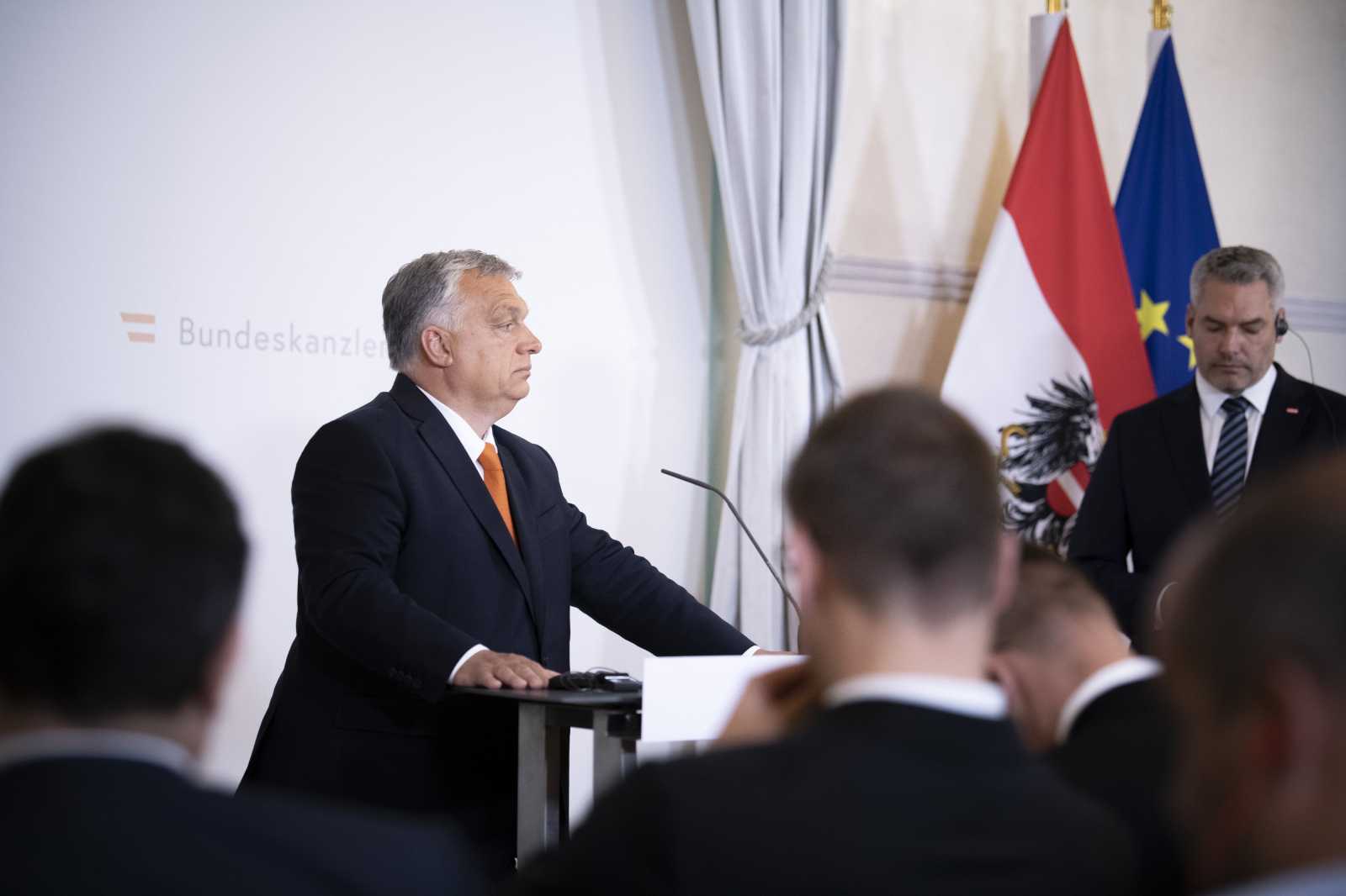 Orbán Viktor magyar miniszterelnök csütörtöki bécsi sajtótájékoztatóján | fotó: MTI