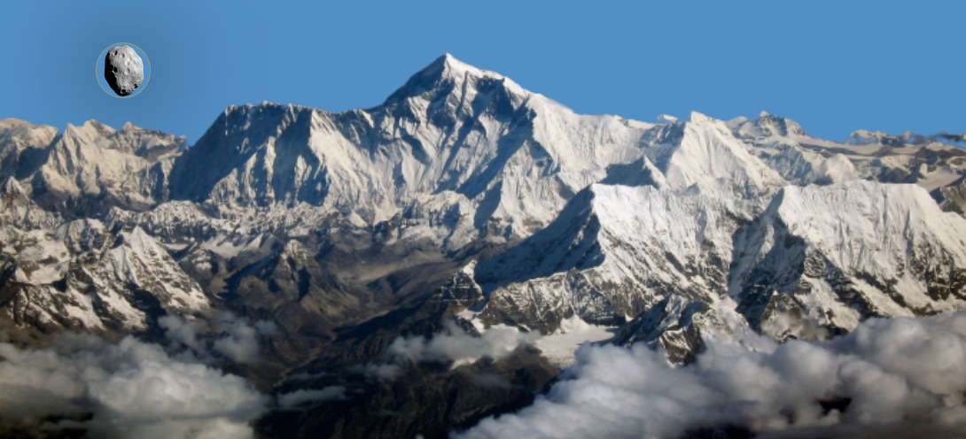 Fotó: A (7482) 1994 PC1 földközeli kisbolygó méretének összehasonlítása a Mount Everest hegy méretével (Space Reference: 7482 (1994 PC1))