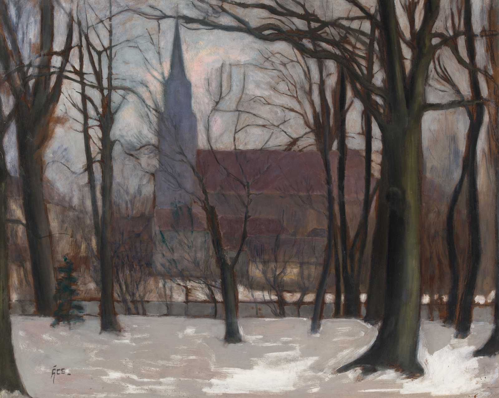 Ács Ferenc (1876–1949): Park télen, 1930 körül, olaj, vászon, 58 x 75 cm (Sapientia Alapítvány)