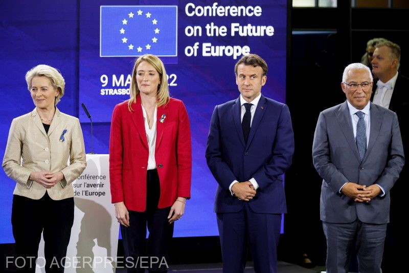 Ursula von der Leyen, Roberta Metsola, Emmanuel Macron francia elnök, Antonio Costa portugál miniszterelnök | Fotó: Agerpres/EPA