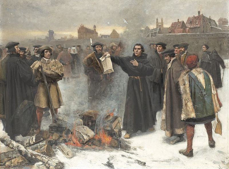 Luther elégeti a pápai bullát Wittenbergben | Karl Aspelin (1857–1932) festménye | www.uppsalaauktion.se