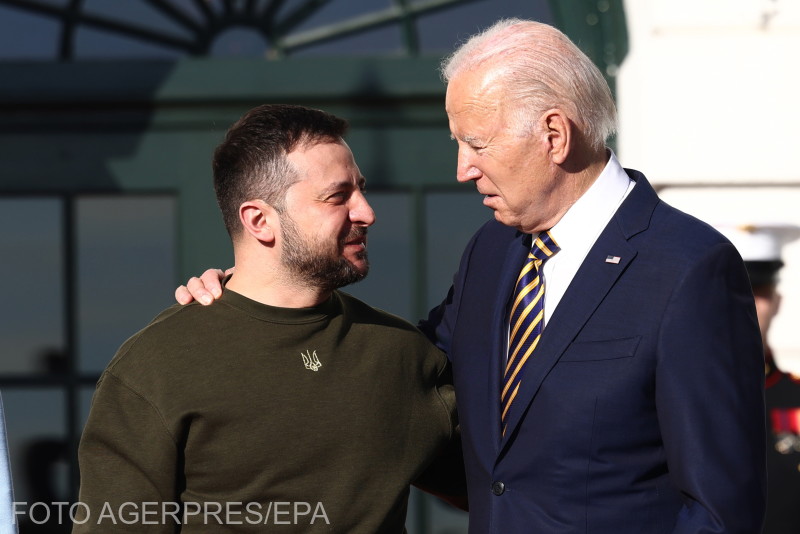 Volodimir Zelenszkij ukrán és Joe Biden amerikai elnök felhőtlen hangulatban Fotó: Agerpres    