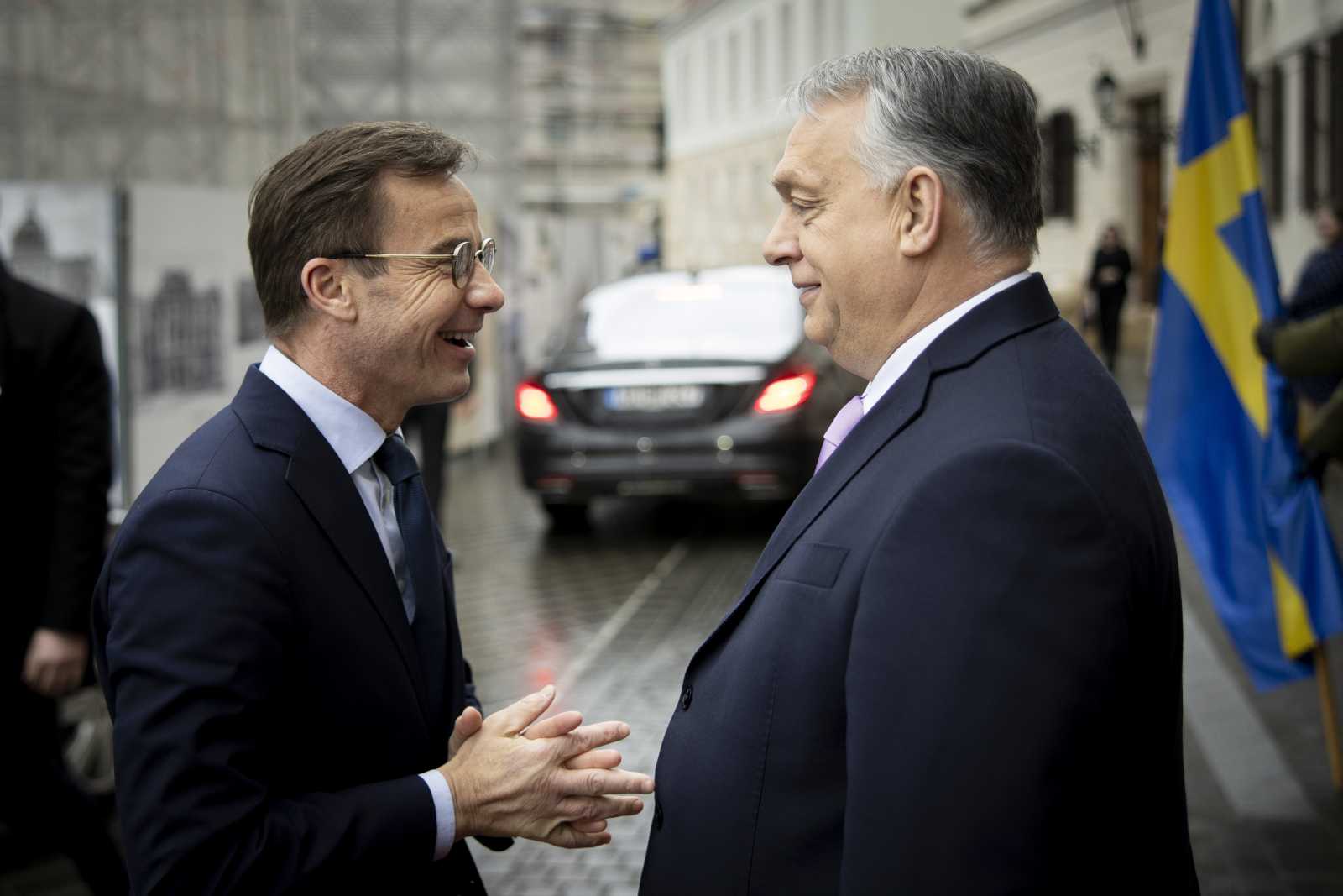 Ulf Kristersson és Orbán Viktor a budapesti tárgyalások előtt Fotó: MTI