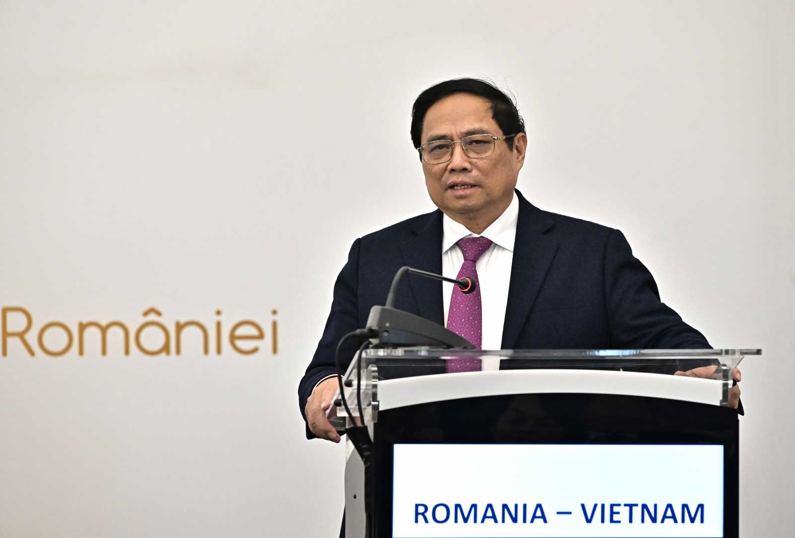 Pham Minh Chinh vietnámi miniszterelnök a bukaresti gazdasági fórumon is felszólalt Fotó: Agerpres