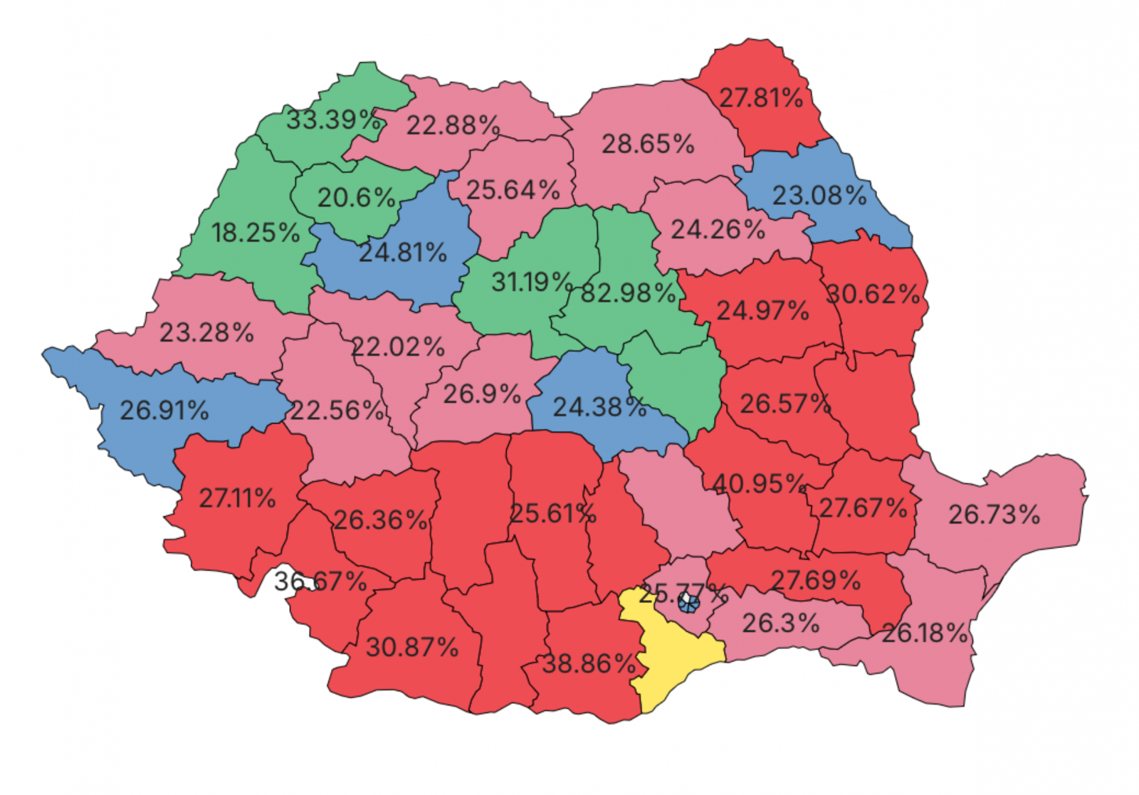 Hat erdélyi megyében sikerült kizöldíteni a térképet Kelemen Hunornak. Fotó: képernyőmentés AEP