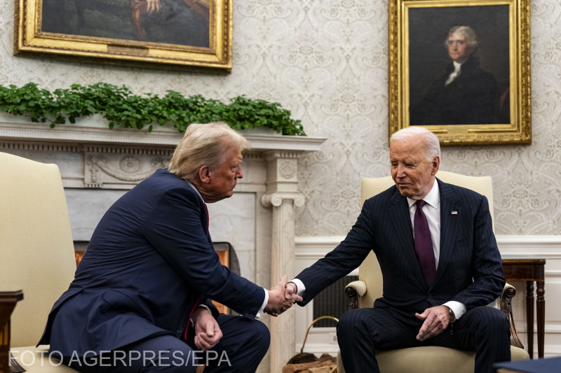 Joe Biden amerikai elnök (jobbra) és Donald Trump megválasztott elnök (balra) a Fehér Ház ovális irodájában tartott megbeszélésen Washingtonban, 2024. november 13-án. | Fotó: Agerpres