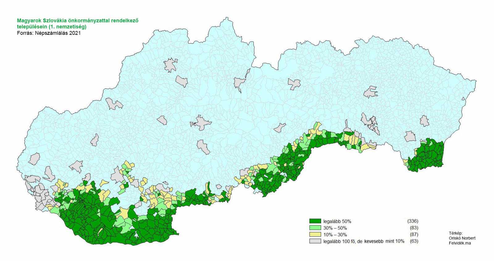 Magyarok Szlovákiában a Felvidék.ma portál etnikai térképén