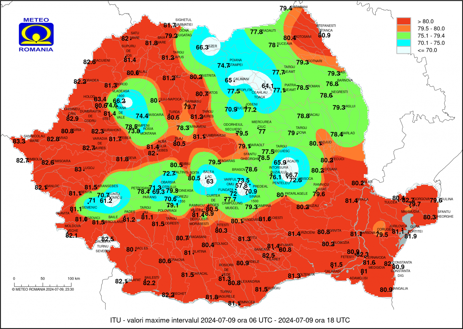 A hőmérséklet-páratartalom index (ITU) a keddihez hasonlóan alakul | Forrás: Országos Meteorológiai Szolgálat