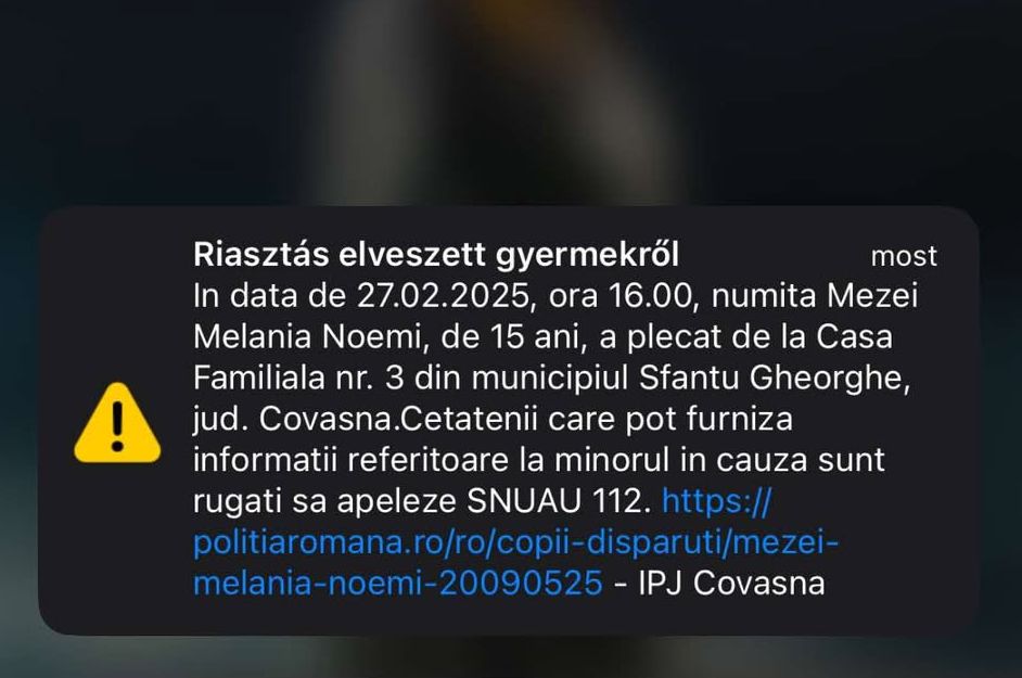 RO-Alert üzenetet kaptak a térségben lakók. | Fotó: képernyőmentés