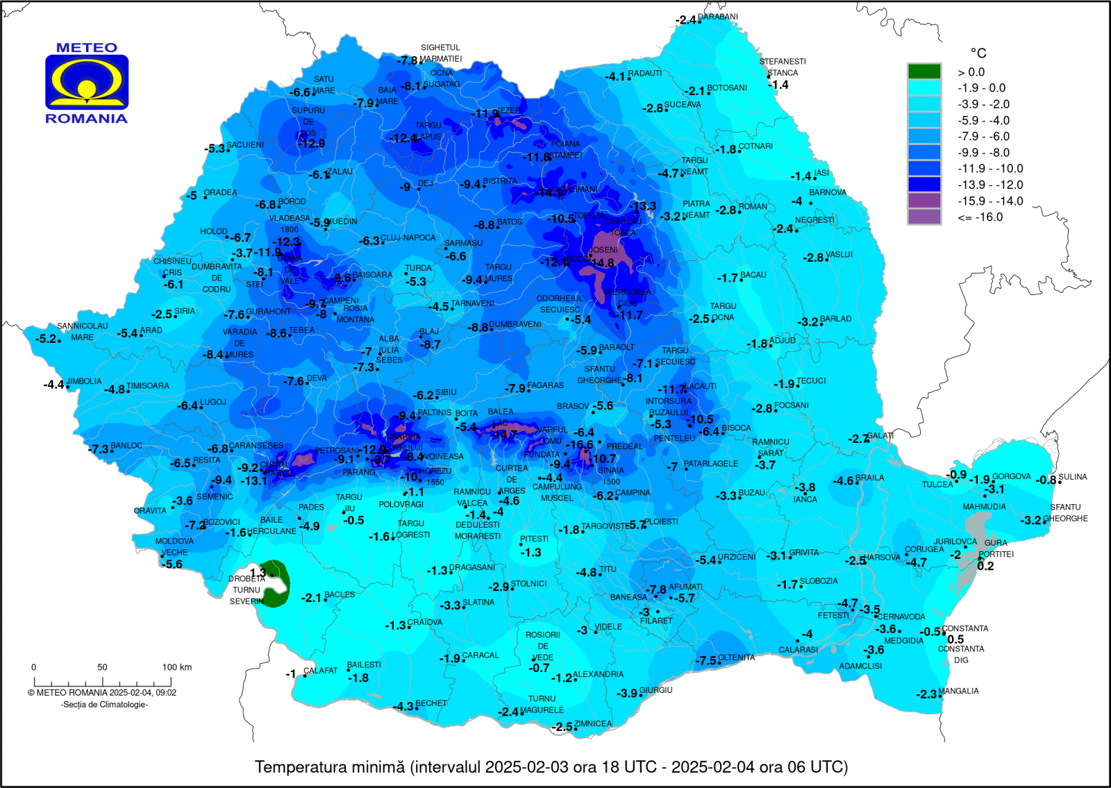 Így alakultak a leghidegebb hőmérsékletek kedden hajnalban | Forrás: meteoromania.ro