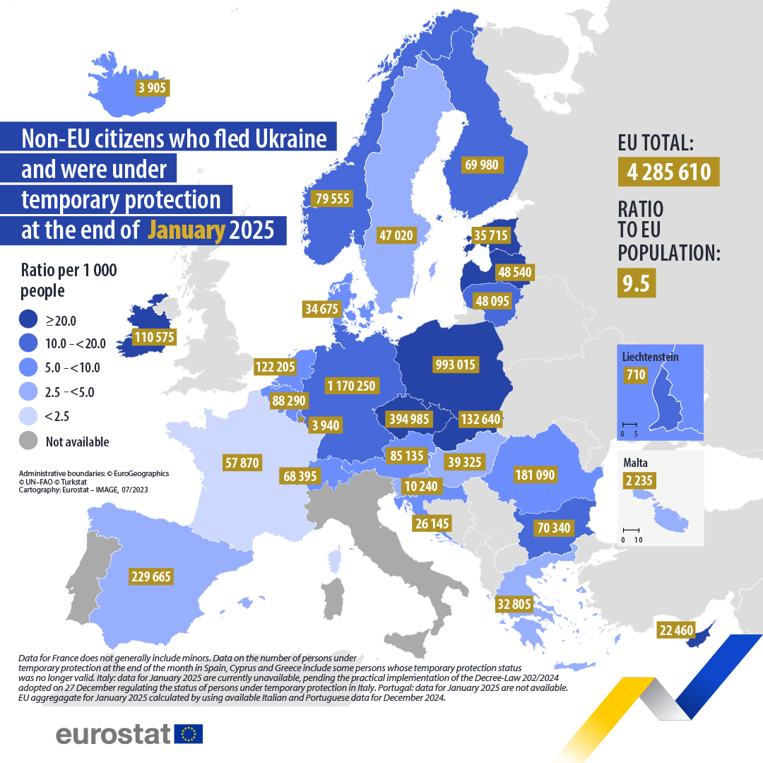 Ukrán menekültek jelenléte az EU tagországaiban | Fotó: Eurostat