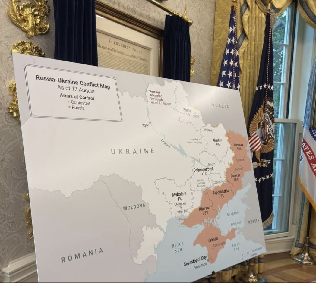 Trump először külön tárgyalt Zelenszkijjel, és ezt követően volt látható egy Ukrajna-térkép a front jelenlegi állásáról Fotó: Iulian Fota Facebook oldala 