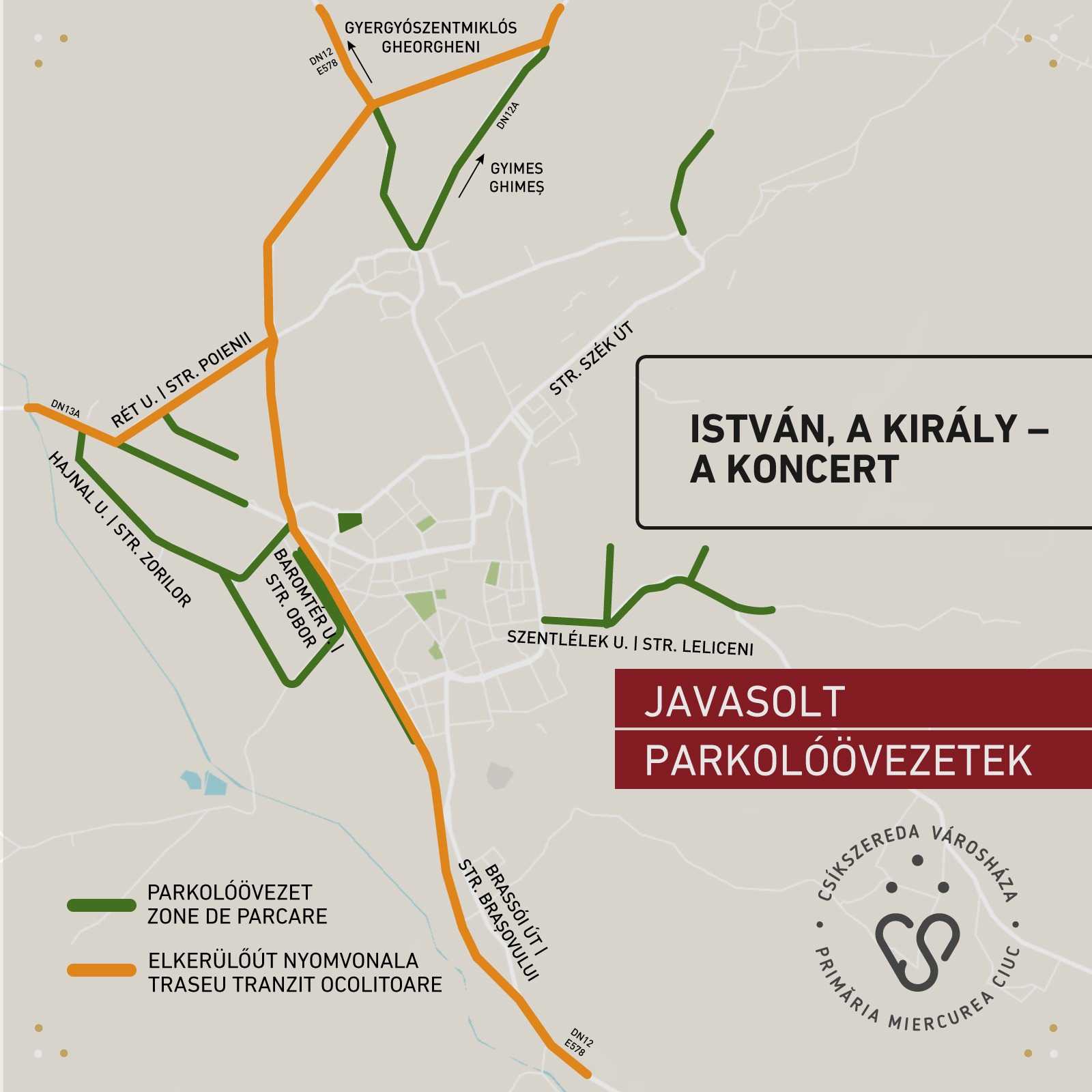 Javasolt parkolóhelyek az érkezőknek | Illusztráció: Csíkszereda városháza